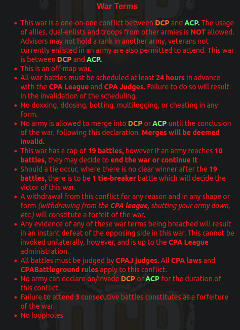 DCP VS ACP War Terms