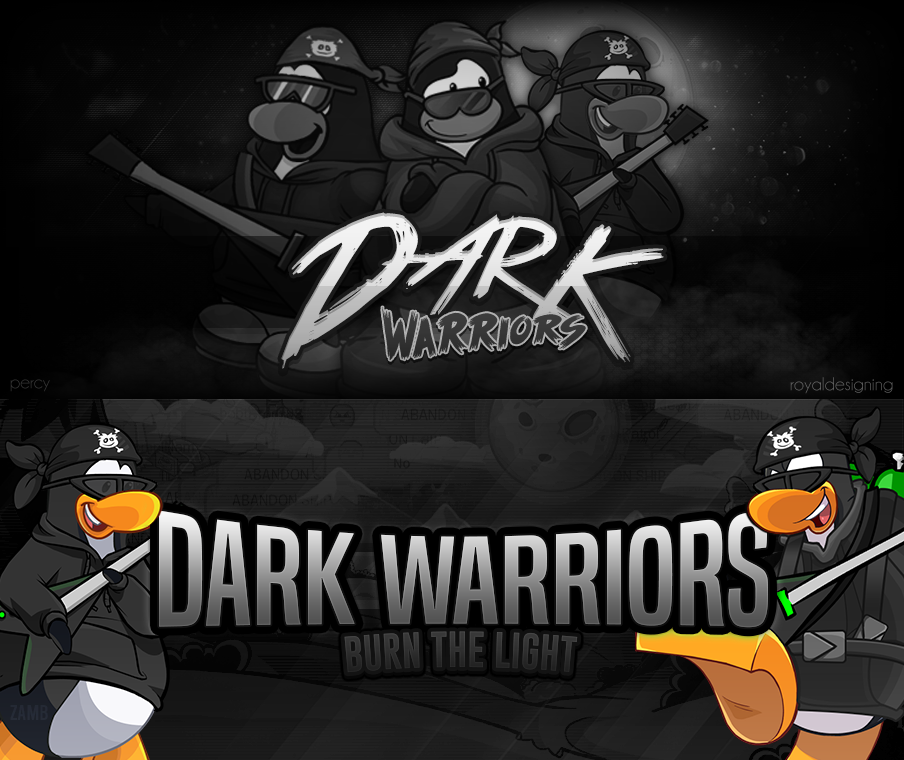 Top: Zambi4's first Dark Warriors header in 2014 (prominent for being his first paid design) Bottom: Zambi4's second Dark Warriors in 2020 (used briefly before closure)