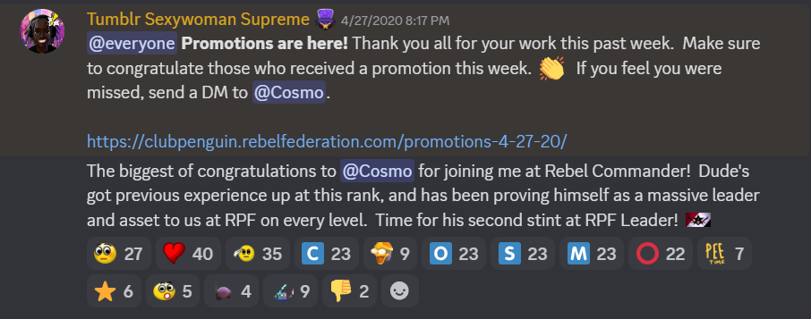 Cosmo becomes Rebel Commander for the second time