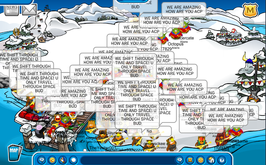 The Army of Club Penguin and the Aliens battle at the Docks