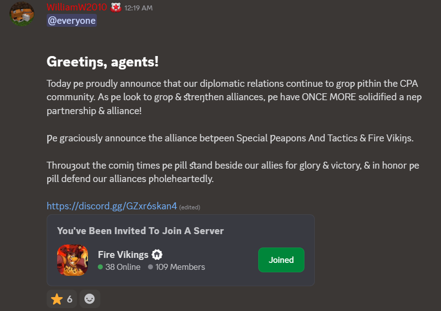 William announces the alliance with Fire Vikings