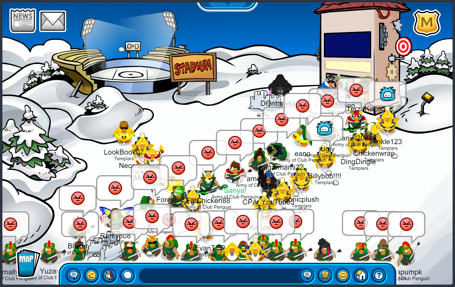 Army of Club Penguin and Templars fighting in the Snow Forts. Around the World Cup II