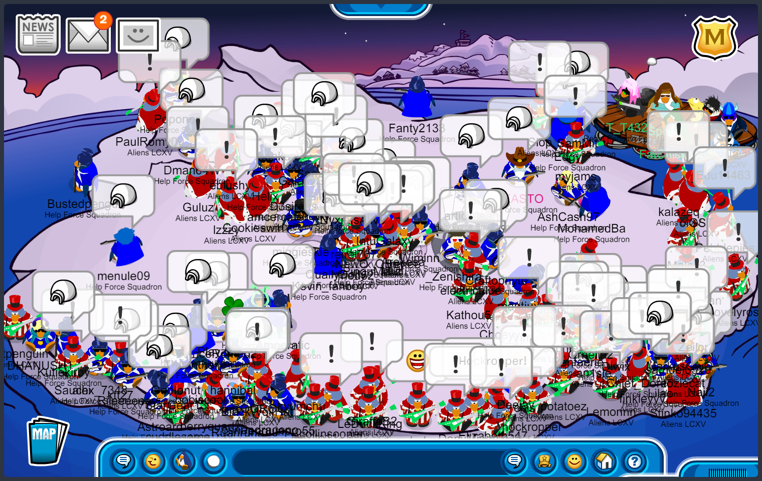Help Force and Aliens of Club Penguin battling on Iceberg. Help Force is in an X formation