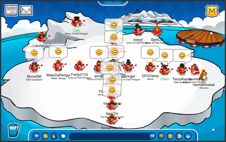 Scarlet Republic at Iceberg in a plus formation. They are performing the happy smiley emote tactic