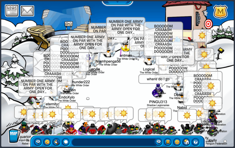 The Rebel Penguin Federation and The White order battling at Snow Forts