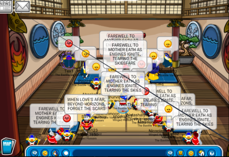 The Bastille Vanguard is in an X formation using an emote tactic. The battle is taking place in Dojo
