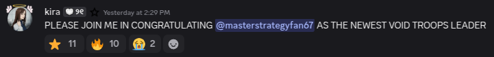 PLEASE JOIN ME IN CONGRATULATING @masterstrategyfan67 AS THE NEWEST VOID TROOPS LEADER