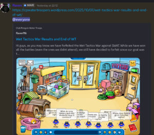 An announcement from WT leader Raven detailing their closure