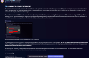 Edu releasing an administrative statement in the Club Penguin Armies discord as a response to the DCP controversy