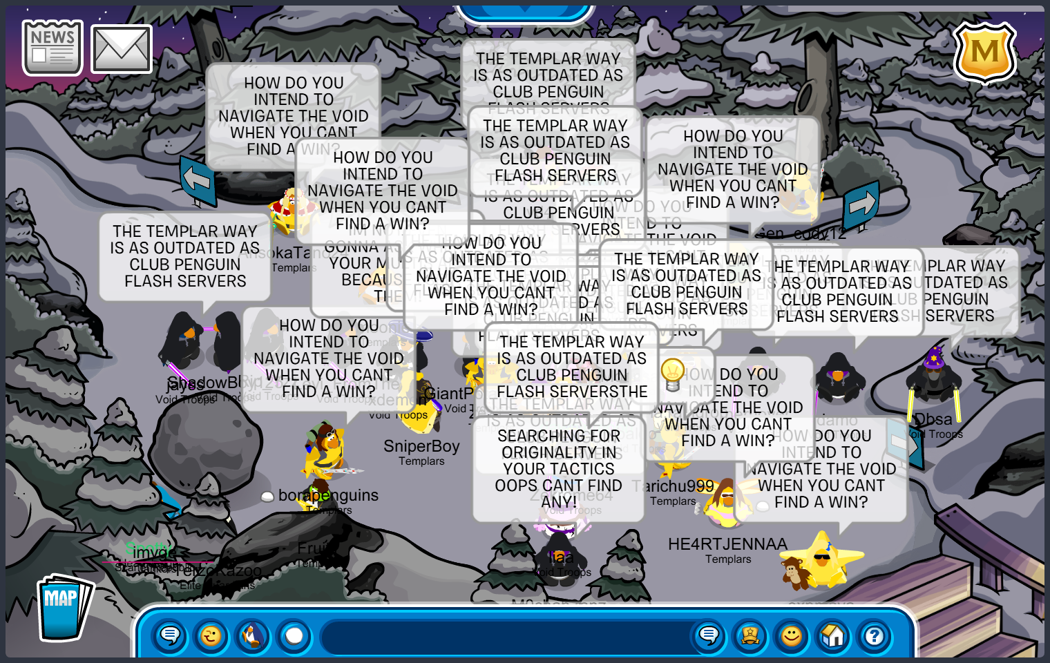 Void Troops versus Templars of Club Penguin at Forest during the first Divine Reckoning