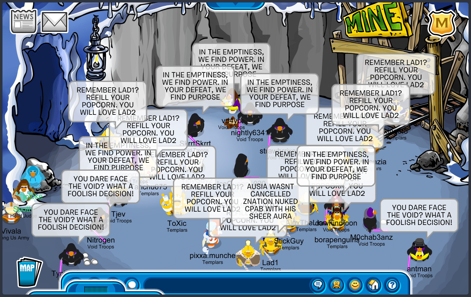 Void Troops versus Templars of Club Penguin at Inside Mines during the second Divine Reckoning