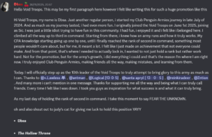 A discord message from Dbsa announcing his promotion to the Hollow Throne