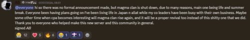 Magma Clan Shutdowns 